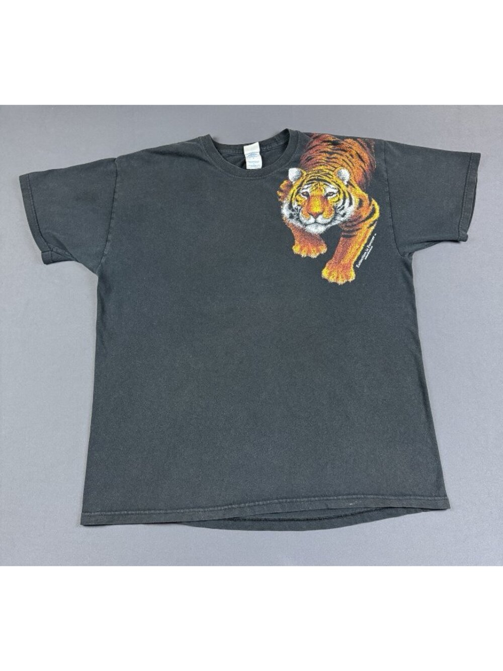 Rare Vintage Y2K Tiger Lion Animal Tee Black Sun Fade Nature Earth Large Promo